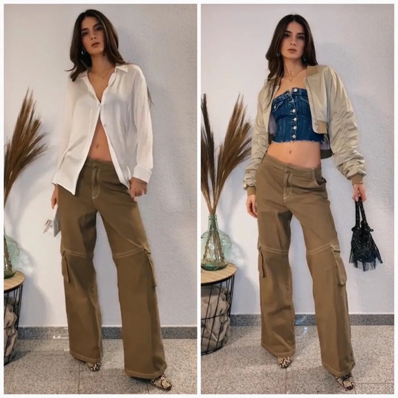 NWT Zara Full Length Cargo Khaki Pants Bloggers fav. - Picture 1 of 7